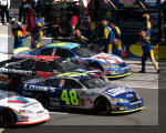 Jimmie Johnson wins race off Pit Road