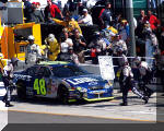 NASCAR Jimmie Johnson and the Lowe's Chevrolet make a pit stop in Las Vegas