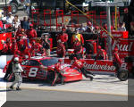 Dale Earnhardt Jr. makig a pit stop in the Budweiser Chevrolet in Las Vegas